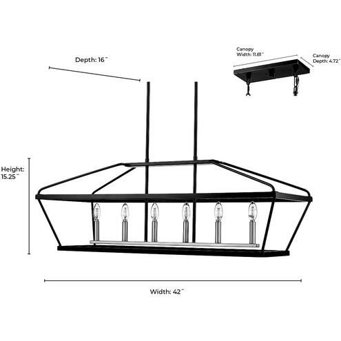 Surrey 6 Light 42 inch Matte Black/Vintage Brass Linear Chandelier Ceiling Light